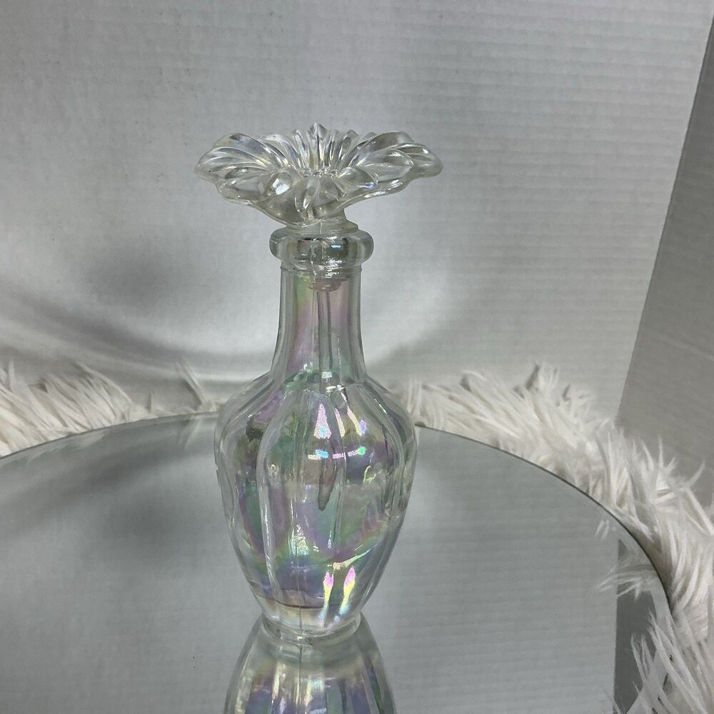 LARGE VINTAGE DOLCE ART GLASS~ IRIDESCENT GLASS WITH FLORAL GLASS TOP OPALESCENT